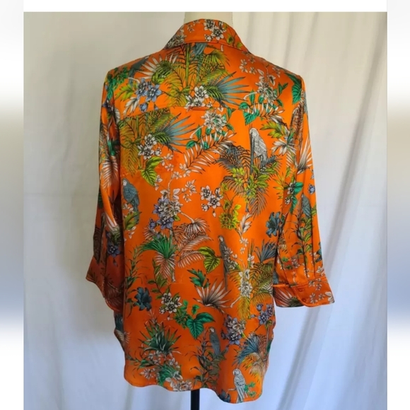 L' Agence *IN ORANGE PARROT MULTI* Dani Silk 3/4 Sleeve Blouse Top Large - Picture 5 of 5